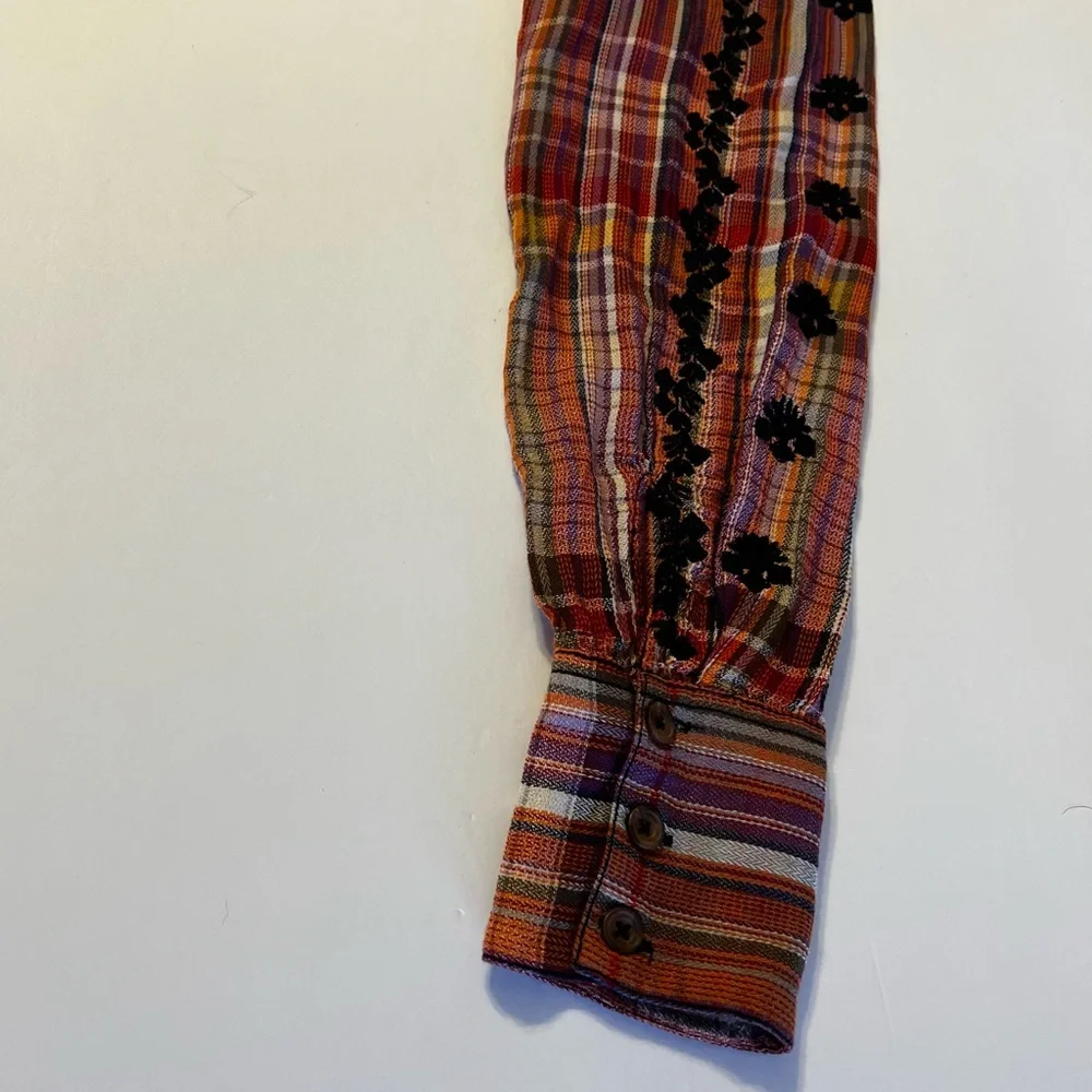 Free People Women’s Plaid Wool Blend Embroidered Long Sleeve Shirt Dress Sz S - Picture 12 of 13